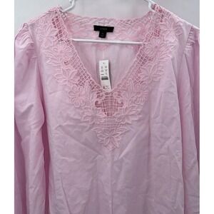 New J. Crew Pink V-Neck Top With Eyelet Trim Cotton Sweet‎ Cute Size Medium
